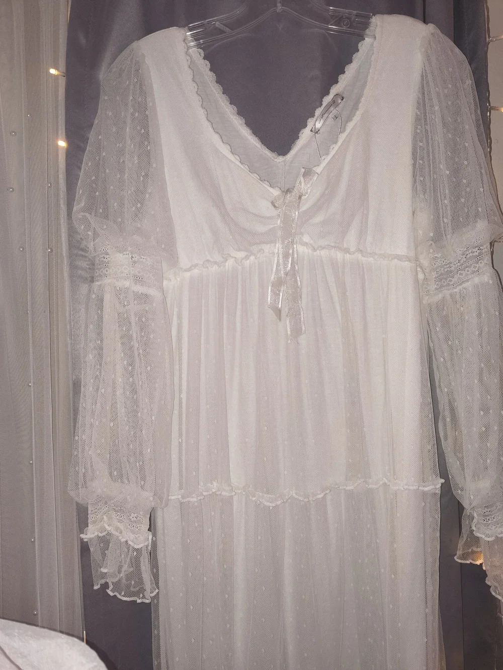 Vintage NWT Princess D White Swiss Dot Lace Cottagecore Prairie Dress Size L - Picture 2 of 6